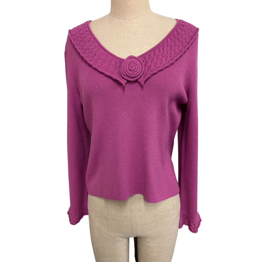 Vintage Sigrid Olsen Sport Petite M Knit Sweater Pink Rayon/Nylon Long Sleeve